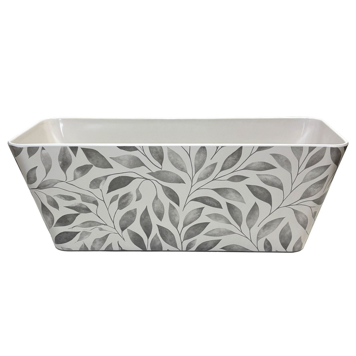 16" Rectangular Self-Watering Bamboo Planter - Gray Leaves