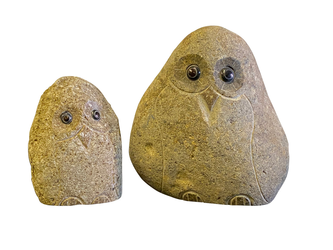 Family of Boulder Owls- 2 Pcs 8"H, 12"H