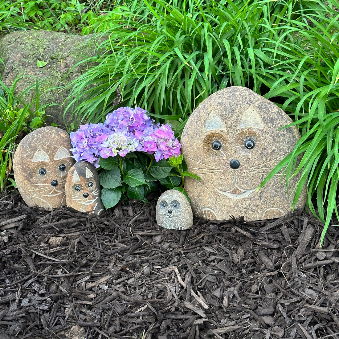 Family of Boulder Cats - 4 Pcs 4"H, 6"H, 8"H, 12"H