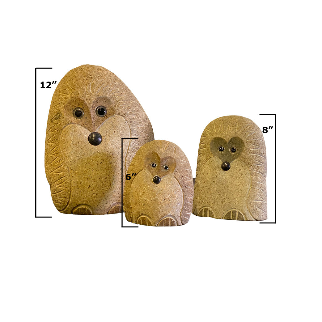 Family of Boulder Standing Hedgehogs - 3 Pcs 6"H, 8"H, 12"H