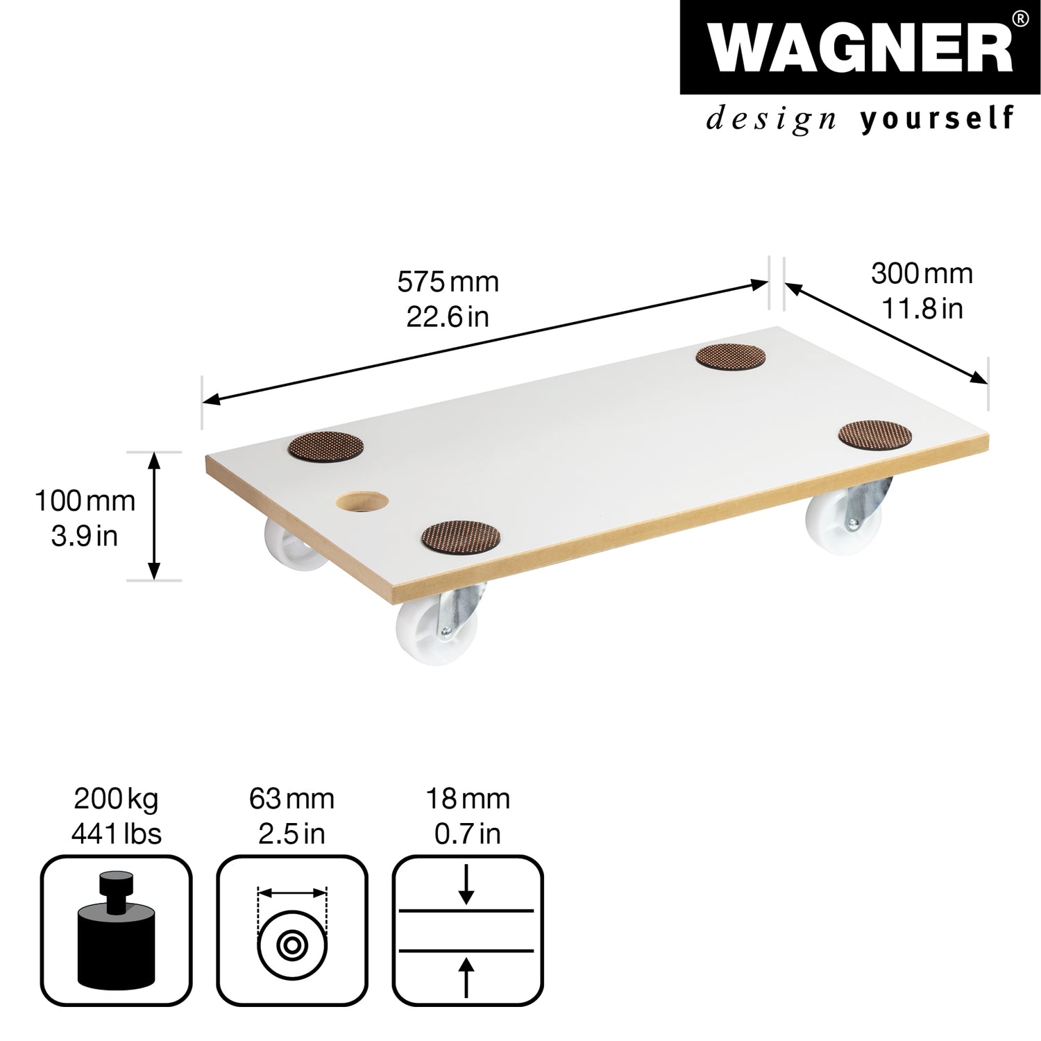 Wagner Moving Dolly - White Wood 23" x 12"